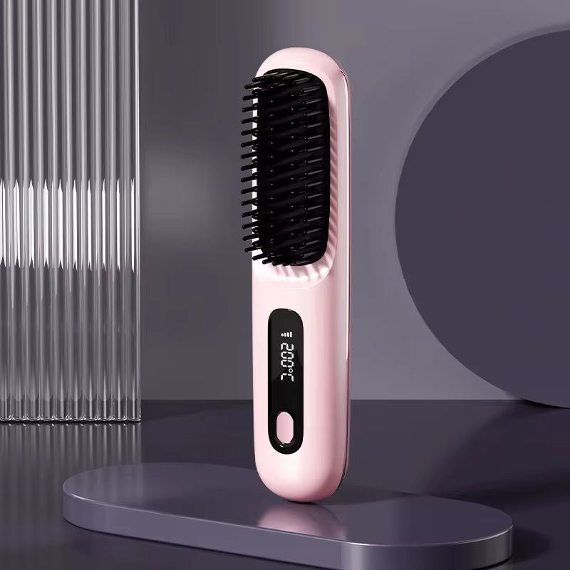 Cordless Hair Style Brush Anti-Scald and Anti-Frizz Straightening Comb Hair Straightener Brush with 3 Temp Settings