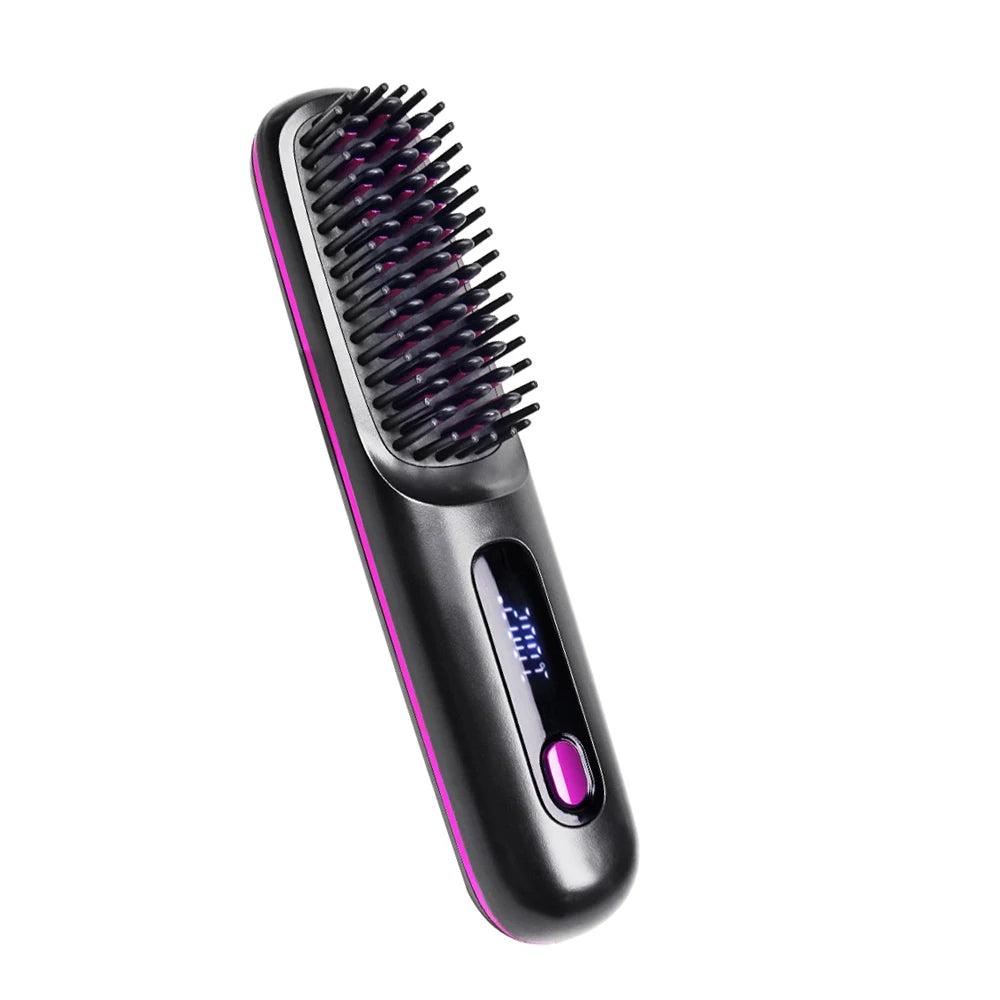 Cordless Hair Style Brush Anti-Scald and Anti-Frizz Straightening Comb Hair Straightener Brush with 3 Temp Settings