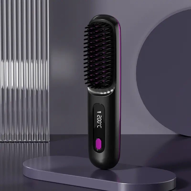 Cordless Hair Style Brush Anti-Scald and Anti-Frizz Straightening Comb Hair Straightener Brush with 3 Temp Settings